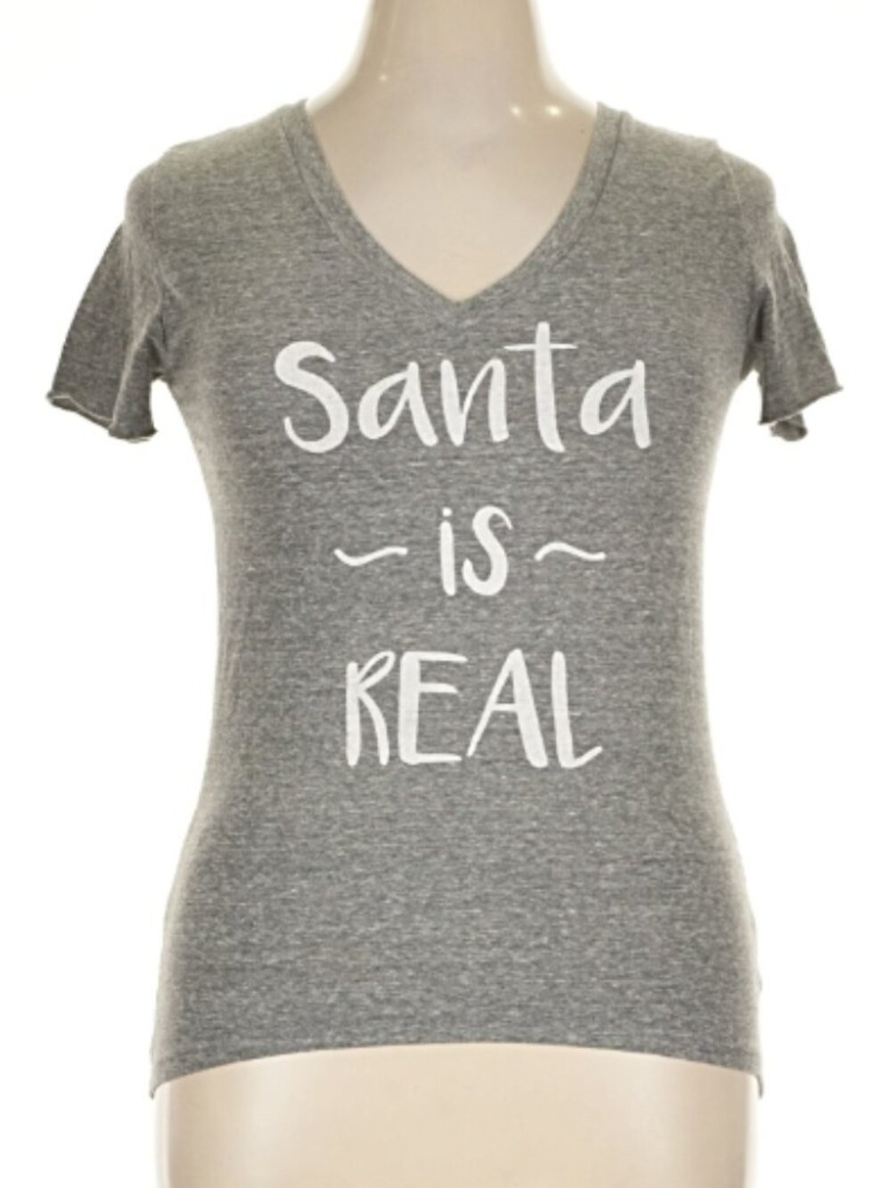 Wild Kiss Gray Short Sleeve V-Neck "Santa is Real" T-Shirt Size Large
